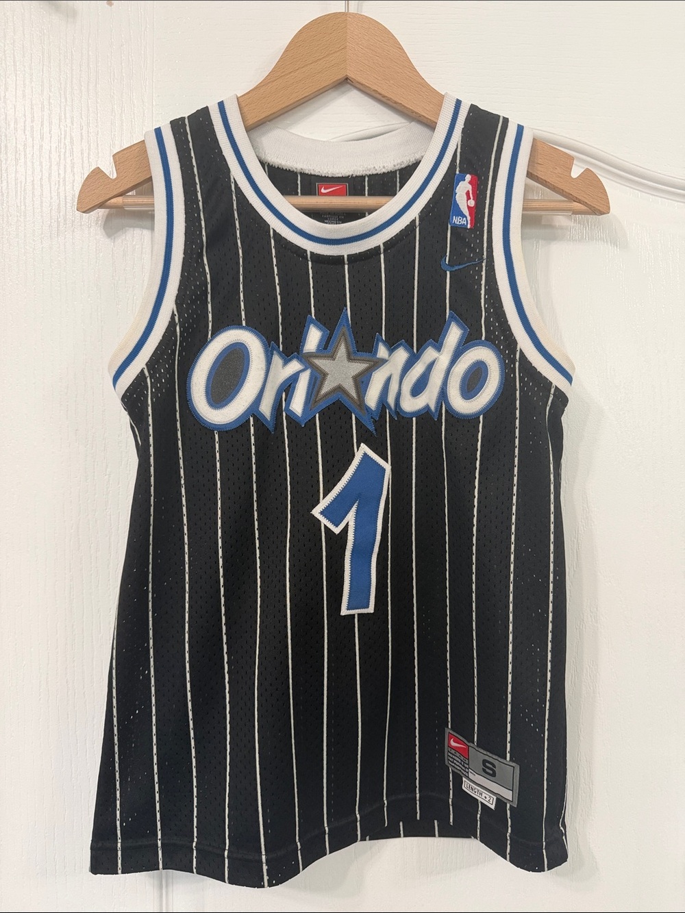 Nike Black Orlando Pinstripe Basketball Jersey with Blue Accents